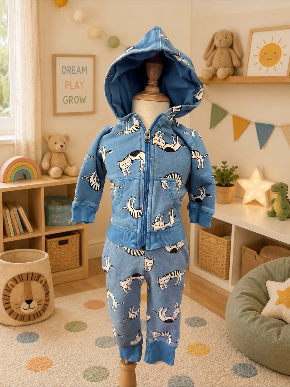 Hanna Andersson Cat Print Hoodie & Jogger Set | Size 75 (12–18 Months) | GUC